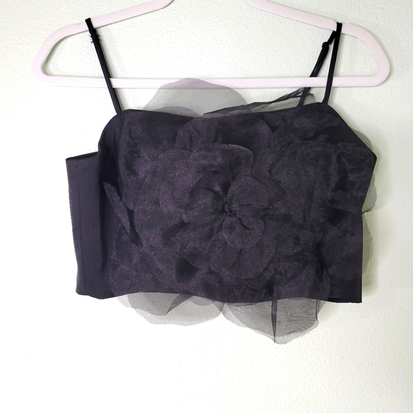Rachel Zoe Black Oversized Flower Organza Crop Top Adj Straps Dress Event Med - Picture 12 of 13